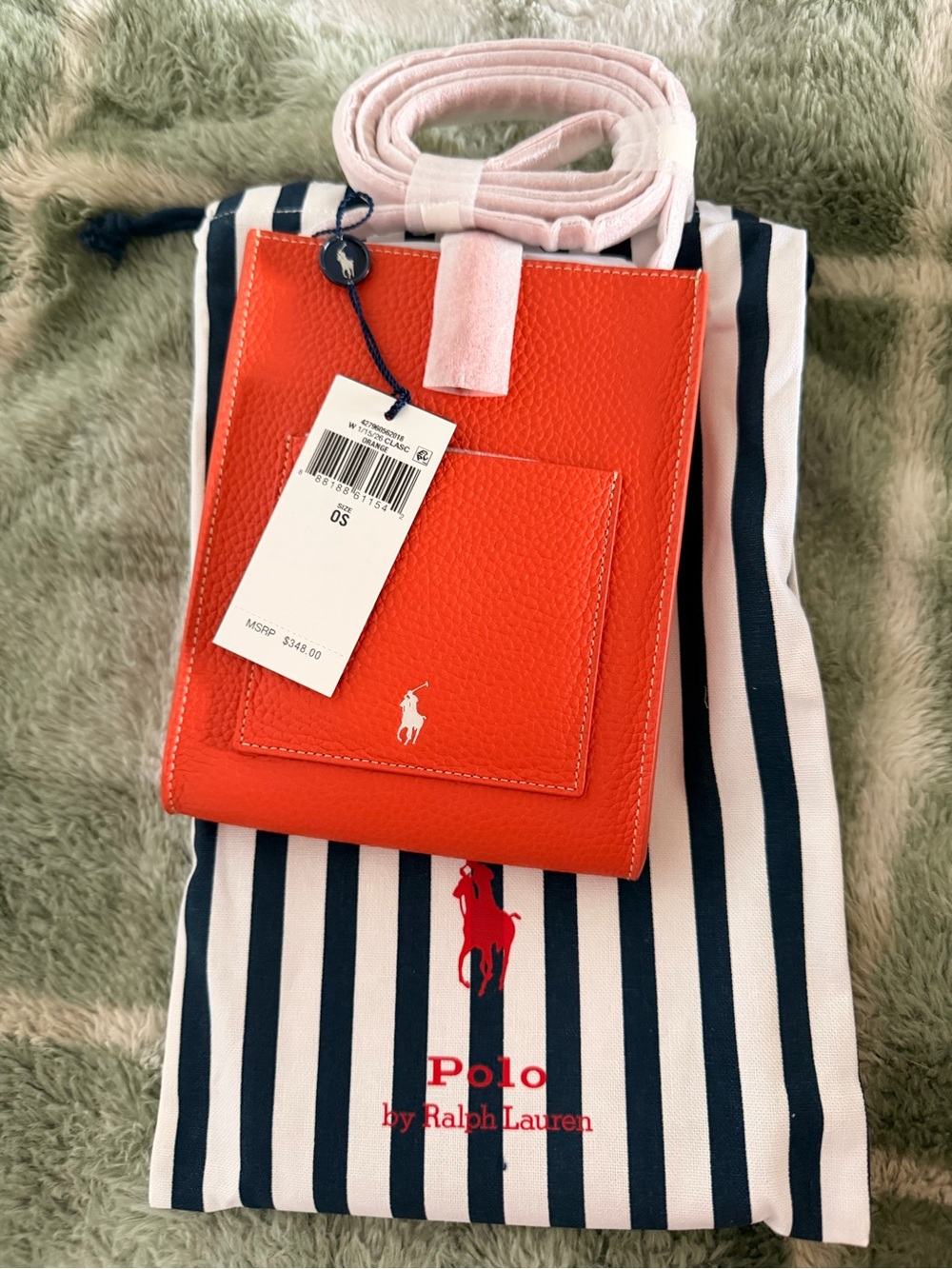 Polo by Ralph Lauren Bright Orange Leather Crossbody with Pale Pink Strap